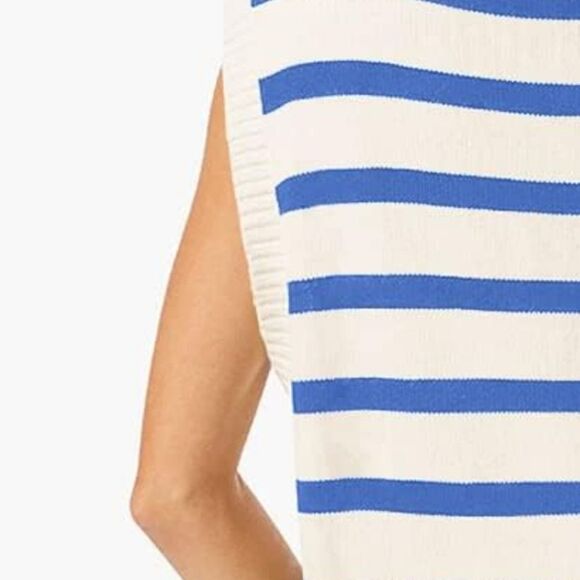 Womens Striped Zipper Sweater Vest Tank Top Lapel Size Small NWOT - Picture 3 of 5